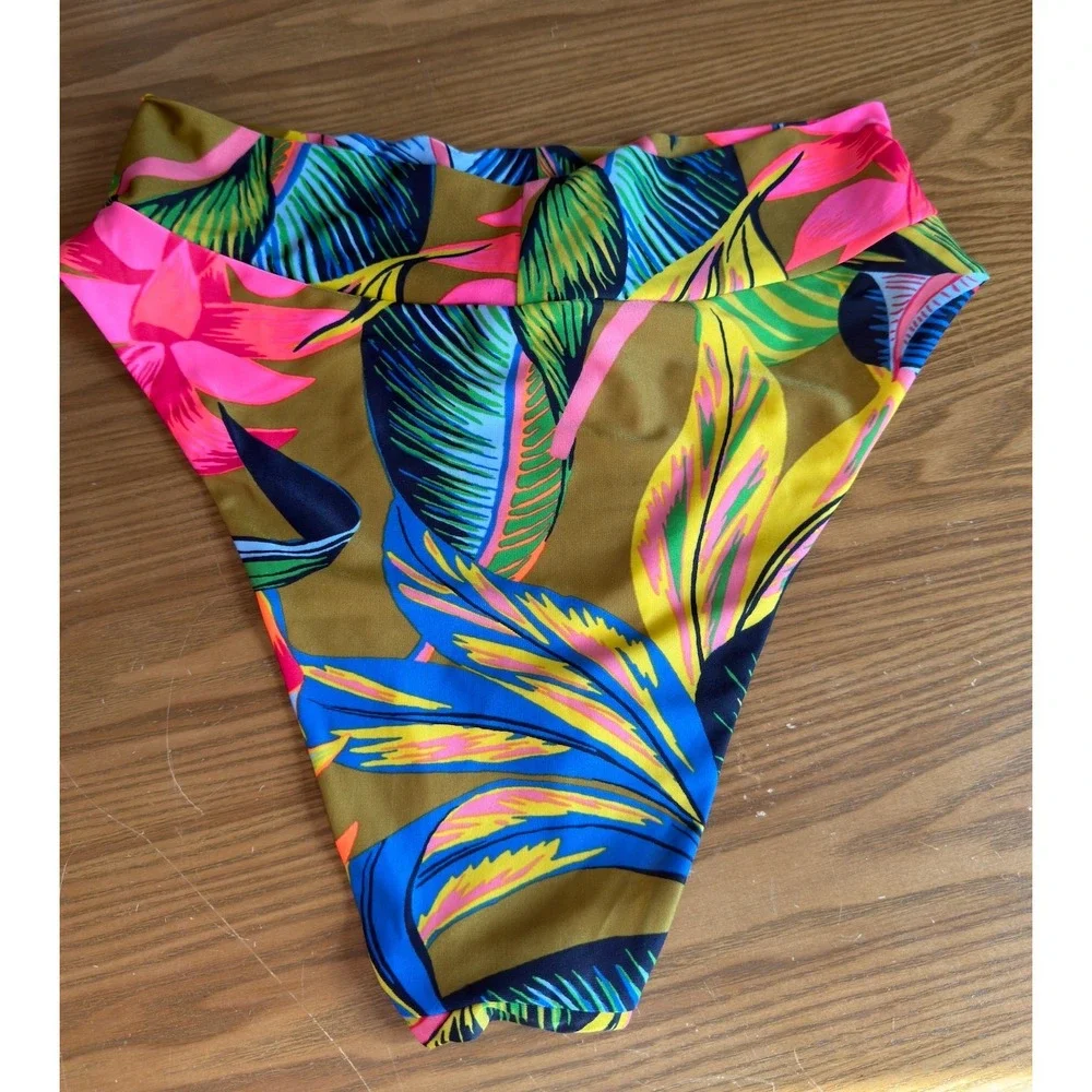 NWT Aerie High‎ Cut Cheeky Bikini Bottom Tropical Palm Print Size Large